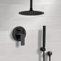 Matte Black Ceiling Rain Shower System with Handheld, Rainfall Shower Head, Shower Faucet Set